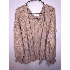Luxveer Open Front Knit Cardigan Sweater Neutral Cozy Cottagecore Women's XL
